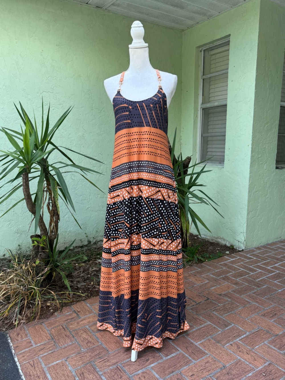 Horse bit Strap Orange Maxi Dress